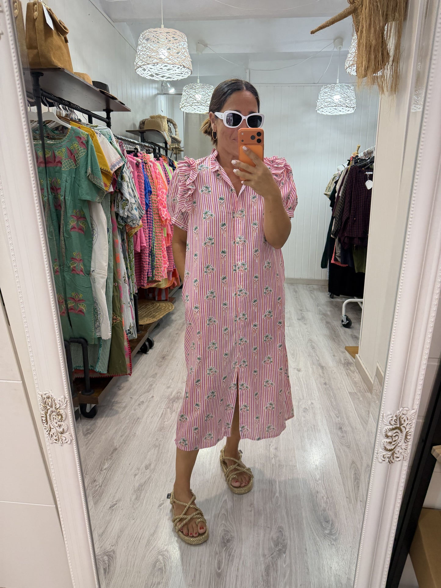 Vestido Idoia Fiori naranja y fucsia
