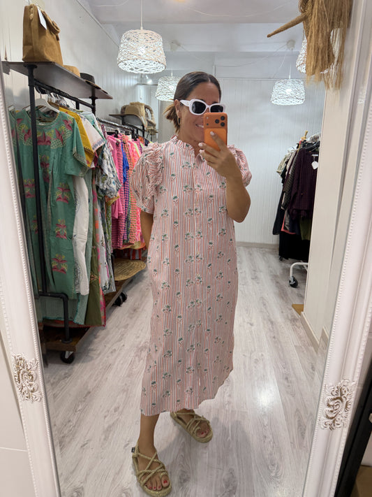 Vestido Idoia Fiori salmón y malva