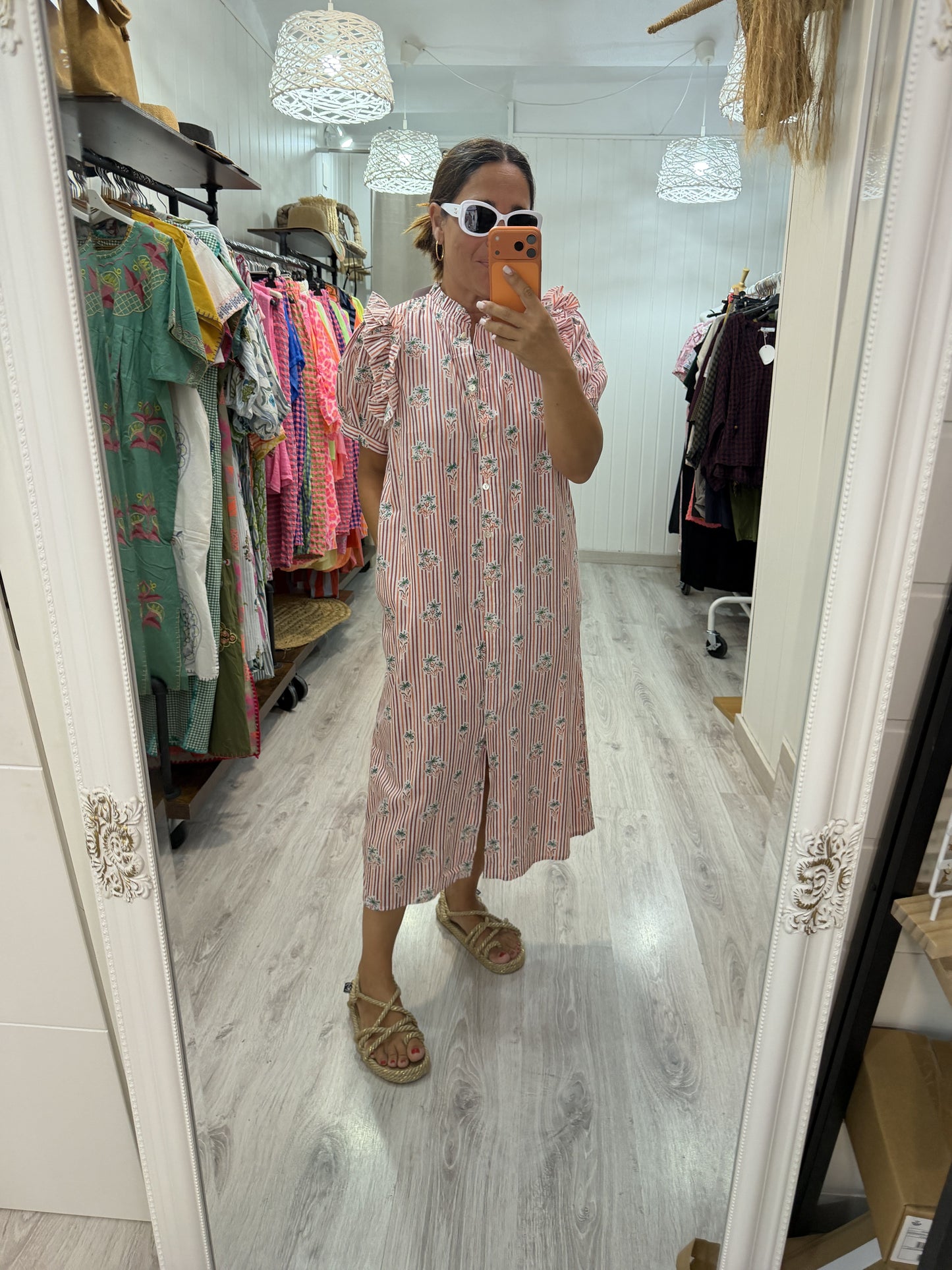 Vestido Idoia Fiori coral y burdeos