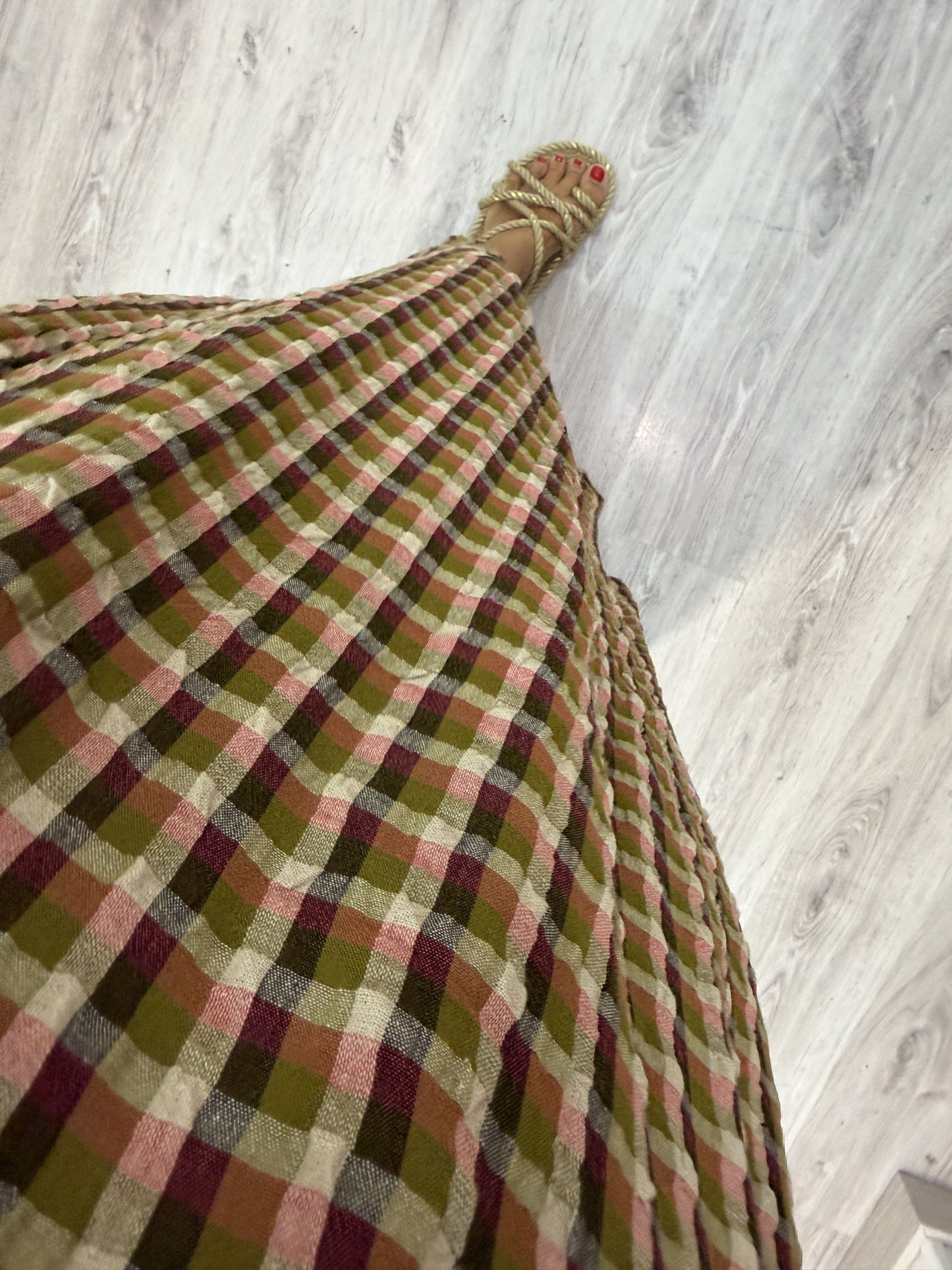 Vestido Puglia vichy kaki, chocolate y fucsia