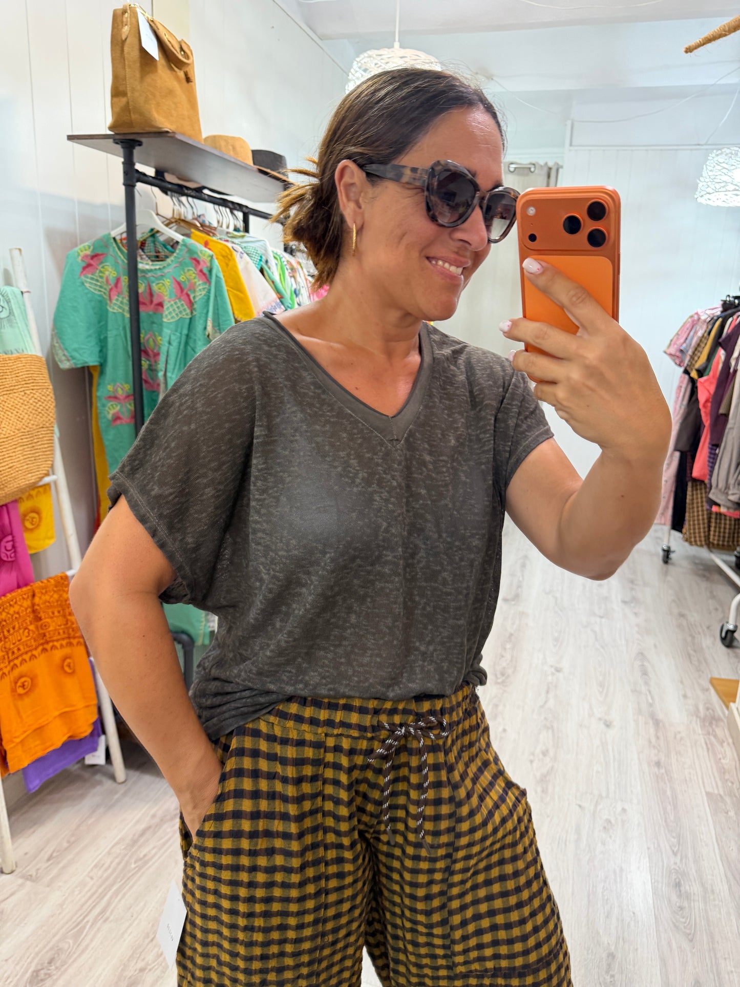 Camiseta Boho manga corta chocolate