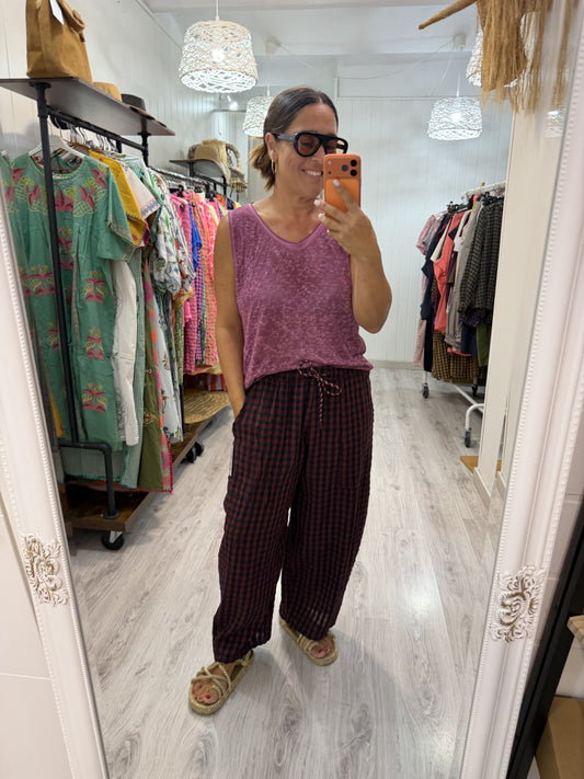 Camiseta Boho tirantes berenjena