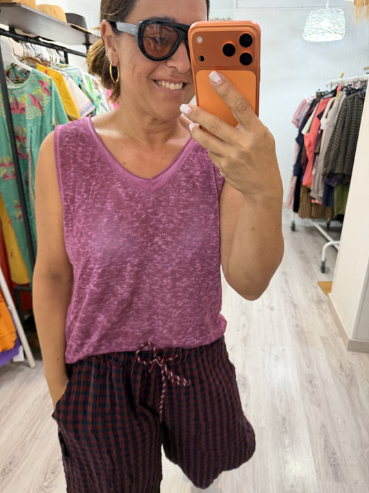 Camiseta Boho tirantes berenjena