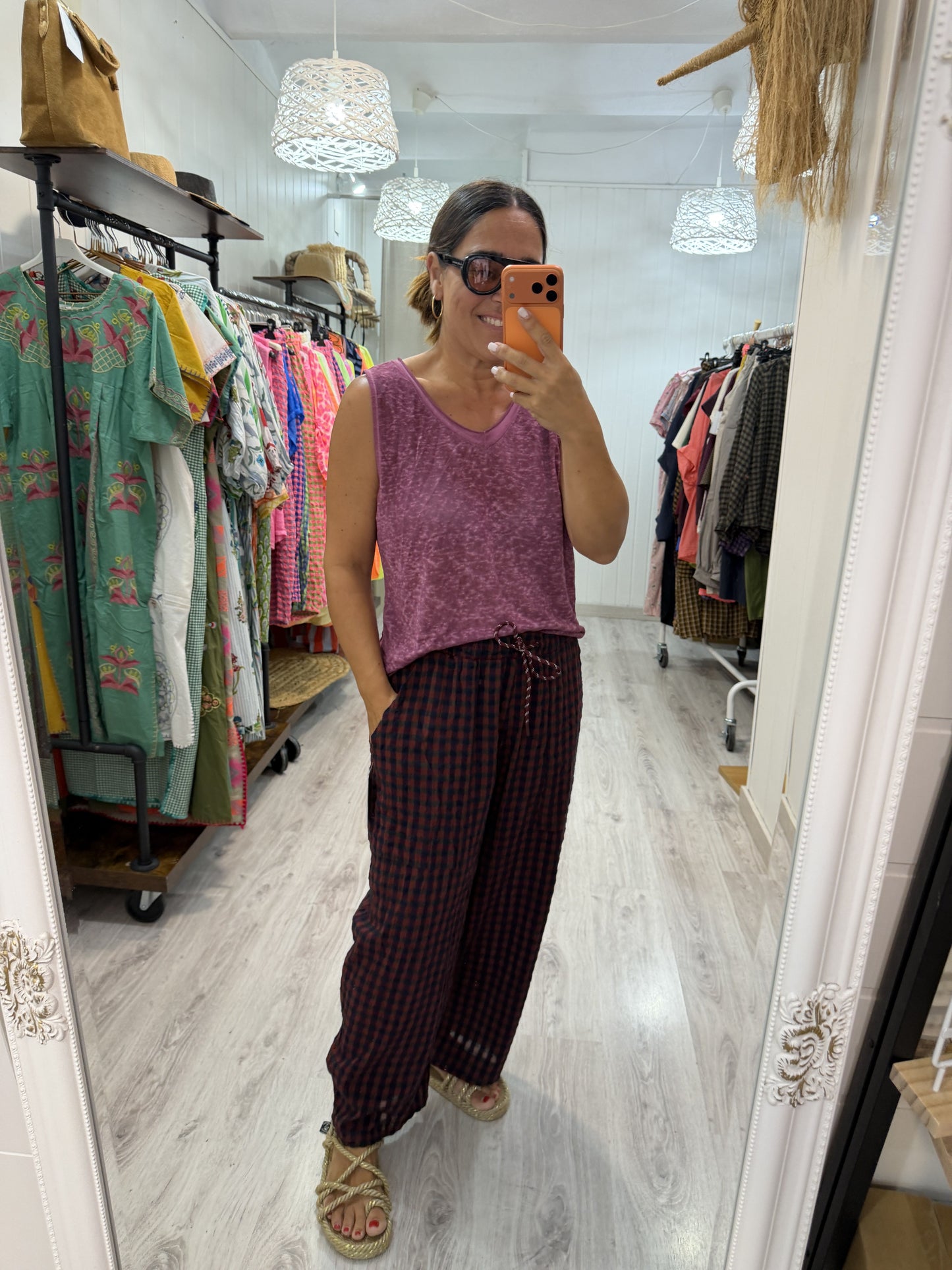 Camiseta Boho tirantes berenjena