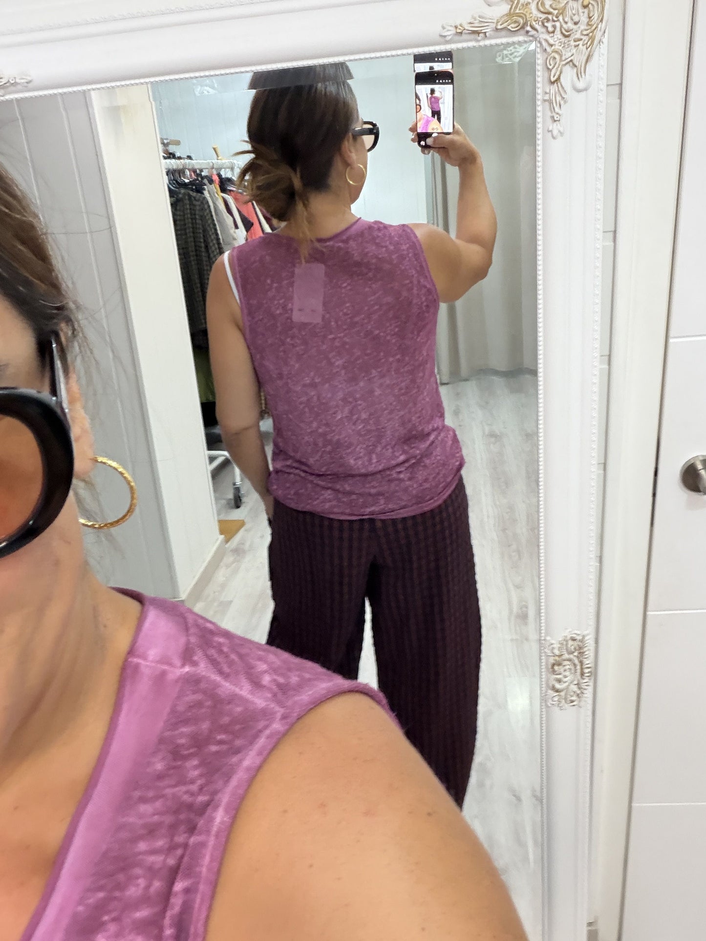 Camiseta Boho tirantes berenjena
