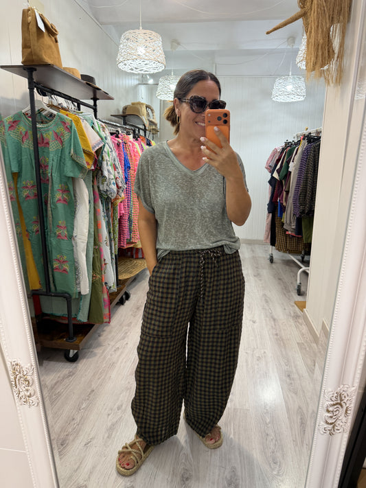 Camiseta Boho manga corta kaki