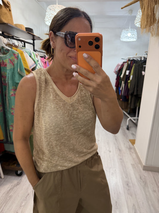Camiseta Boho tirantes camel
