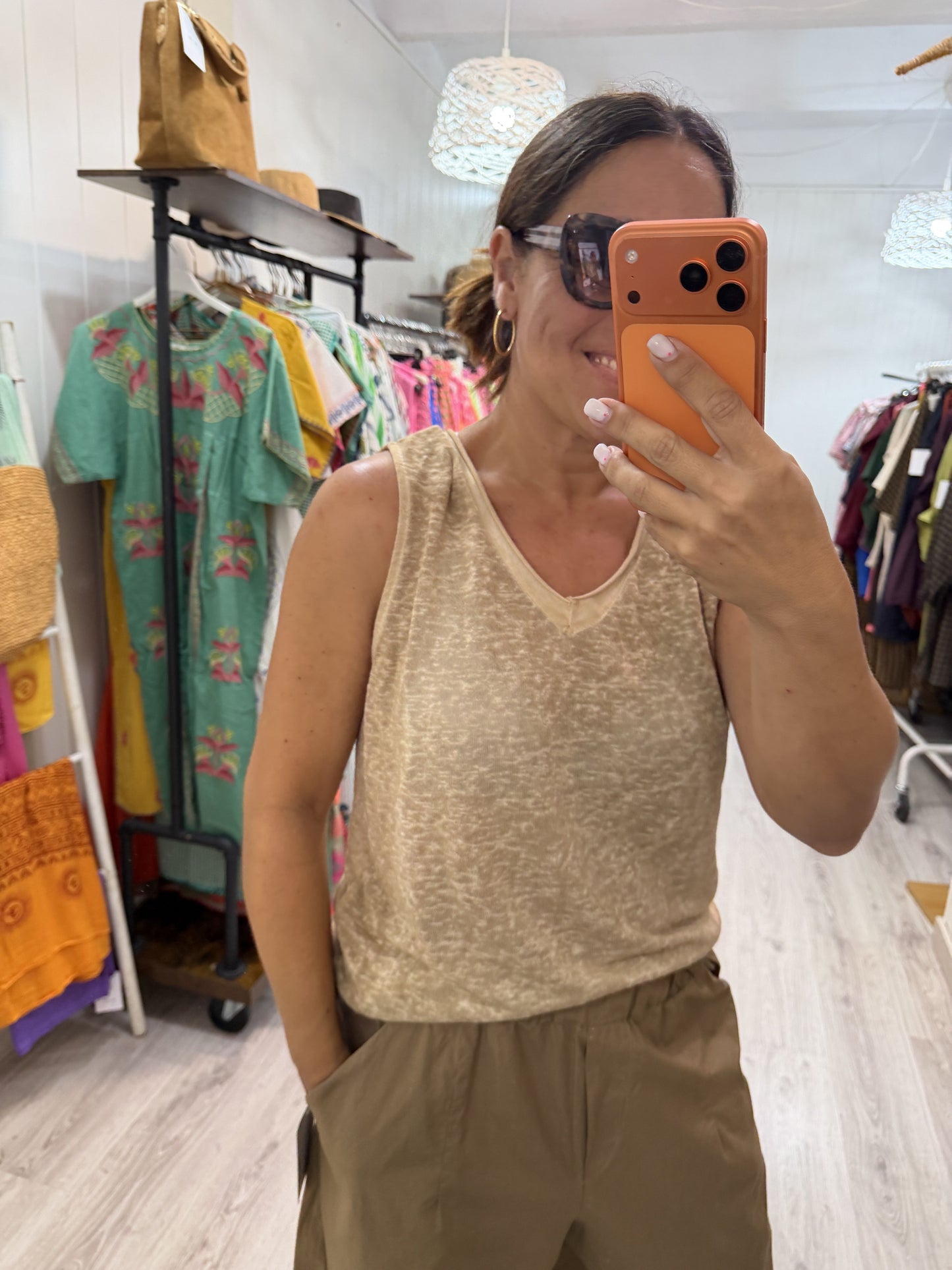 Camiseta Boho tirantes camel