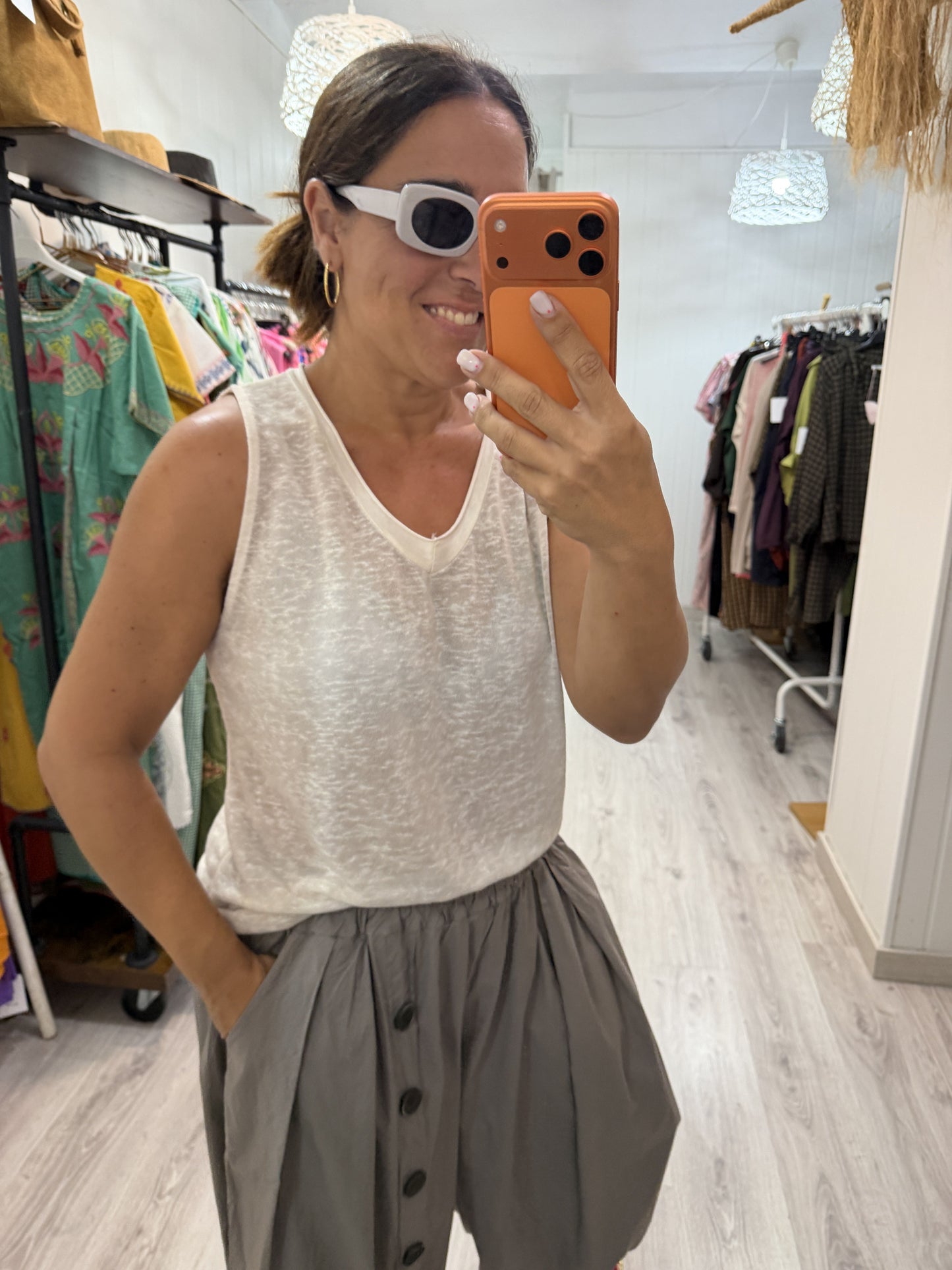 Camiseta Boho tirantes beige