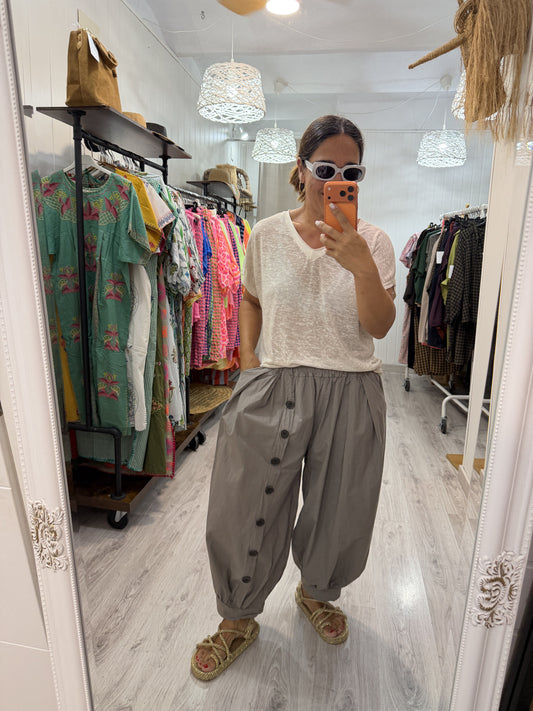 Camiseta Boho manga corta beige