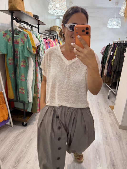 Camiseta Boho manga corta beige