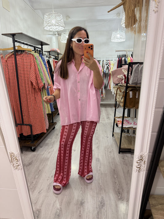 Pantalón Cuores campana licra fría rojo  y rosa