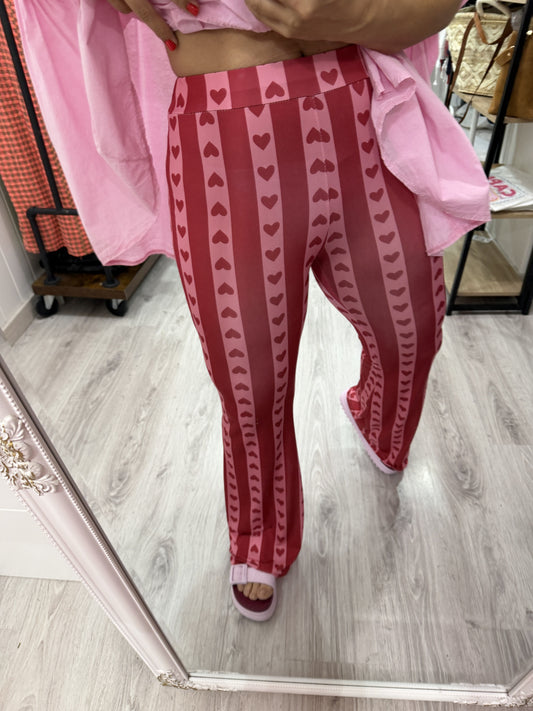Pantalón Cuores campana licra fría rojo  y rosa