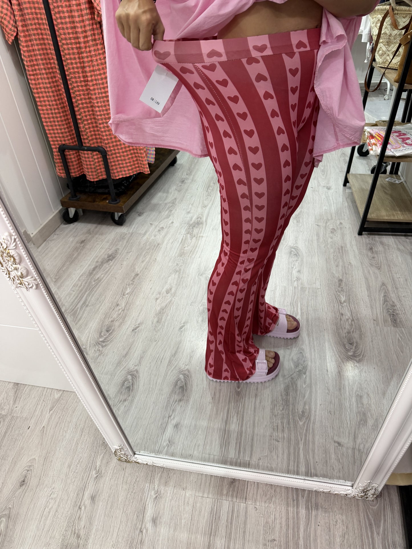 Pantalón Cuores campana licra fría rojo  y rosa