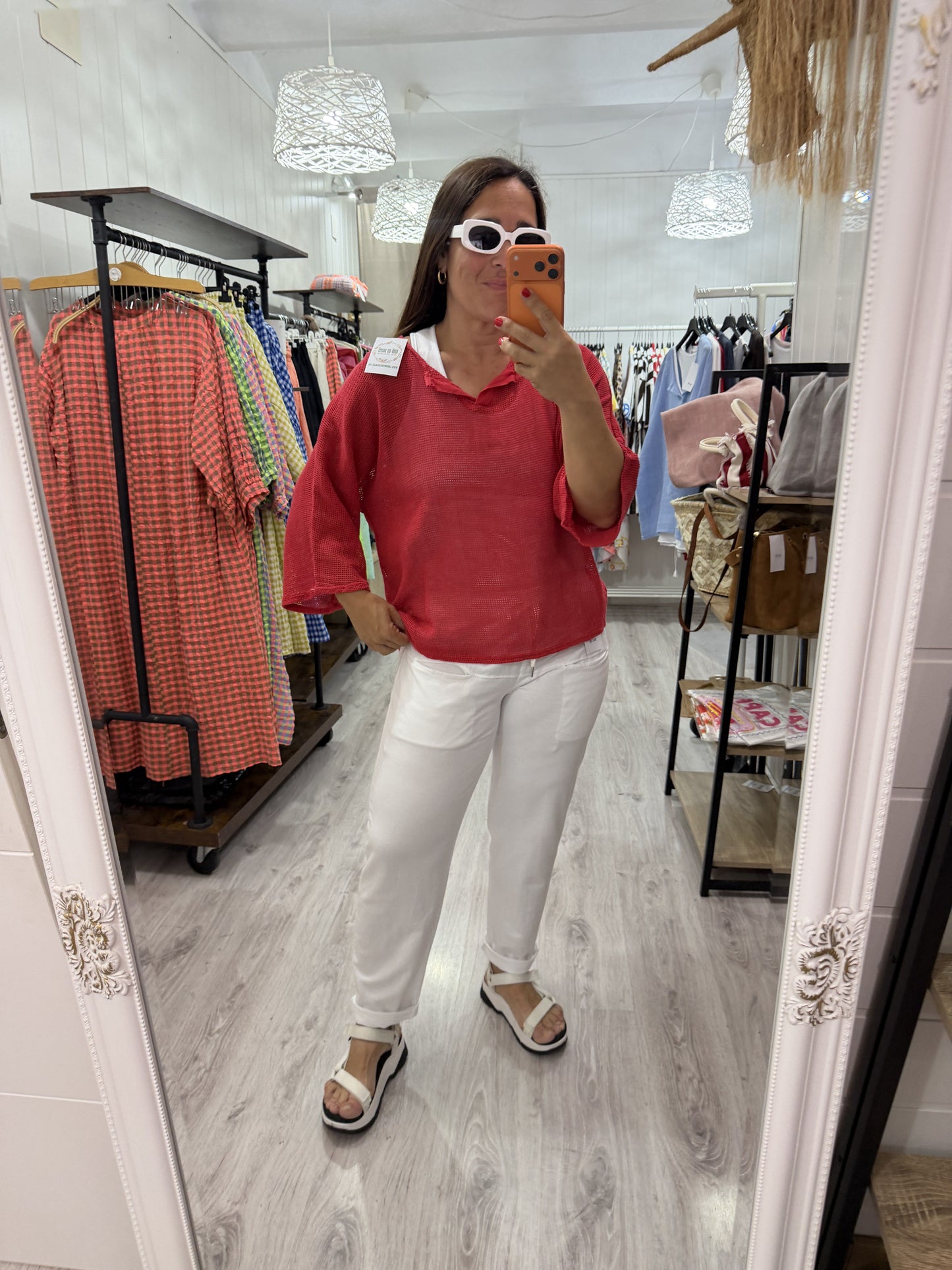 Camiseta Rejilla doble manga francesa rojo