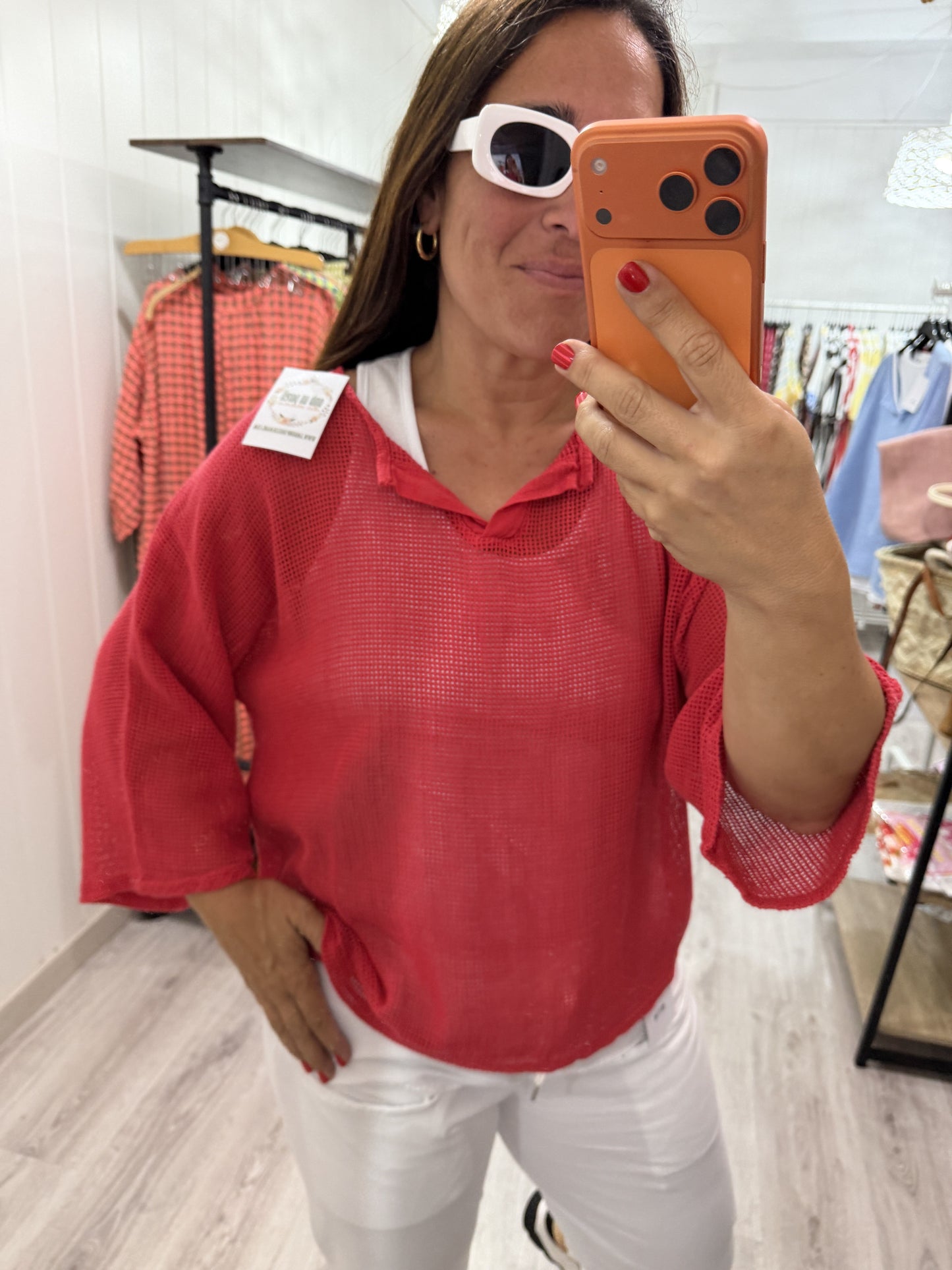 Camiseta Rejilla doble manga francesa rojo