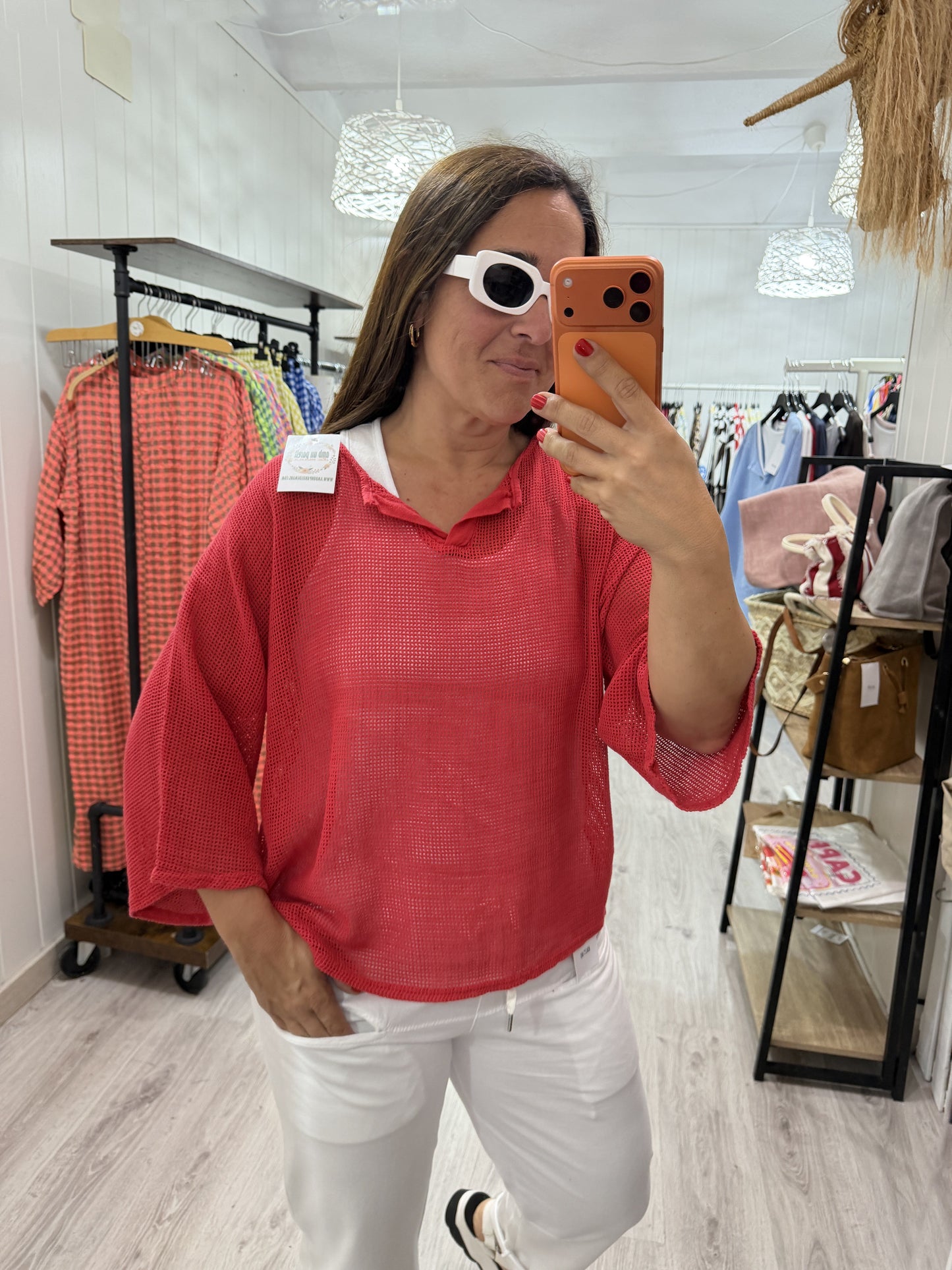 Camiseta Rejilla doble manga francesa rojo
