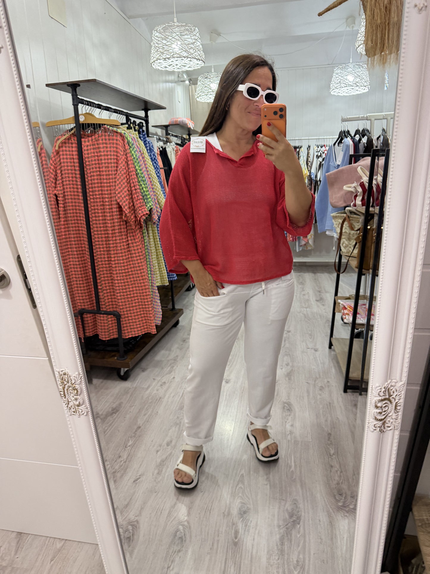 Camiseta Rejilla doble manga francesa rojo