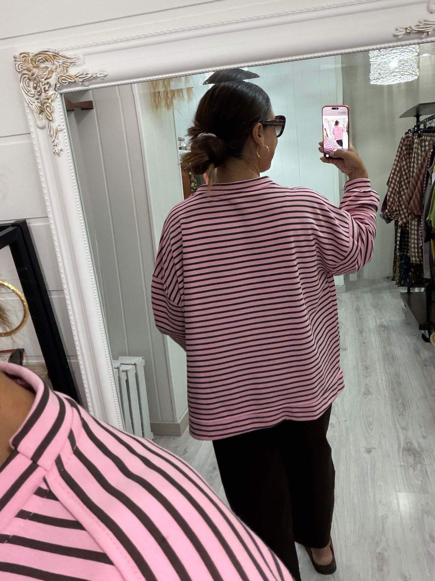 Sudadera Milrayas oversize rosa y chocolate