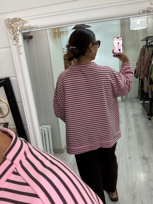 Sudadera Milrayas oversize rosa y chocolate