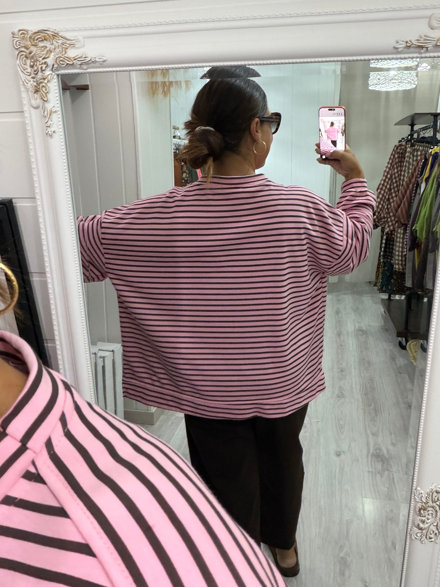 Sudadera Milrayas oversize rosa y chocolate
