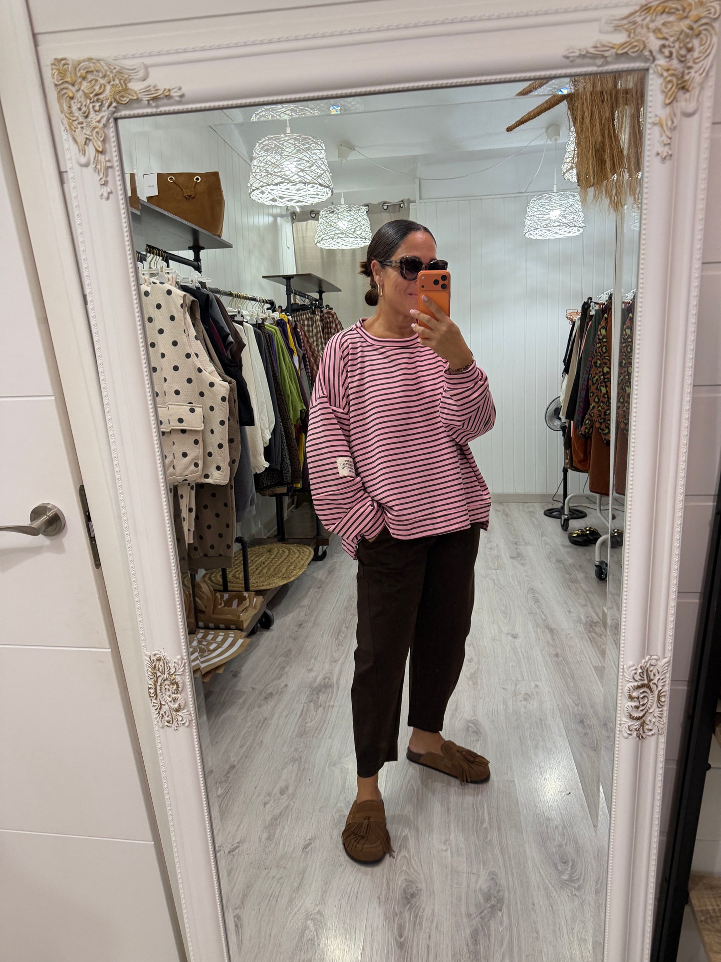 Sudadera Milrayas oversize rosa y chocolate