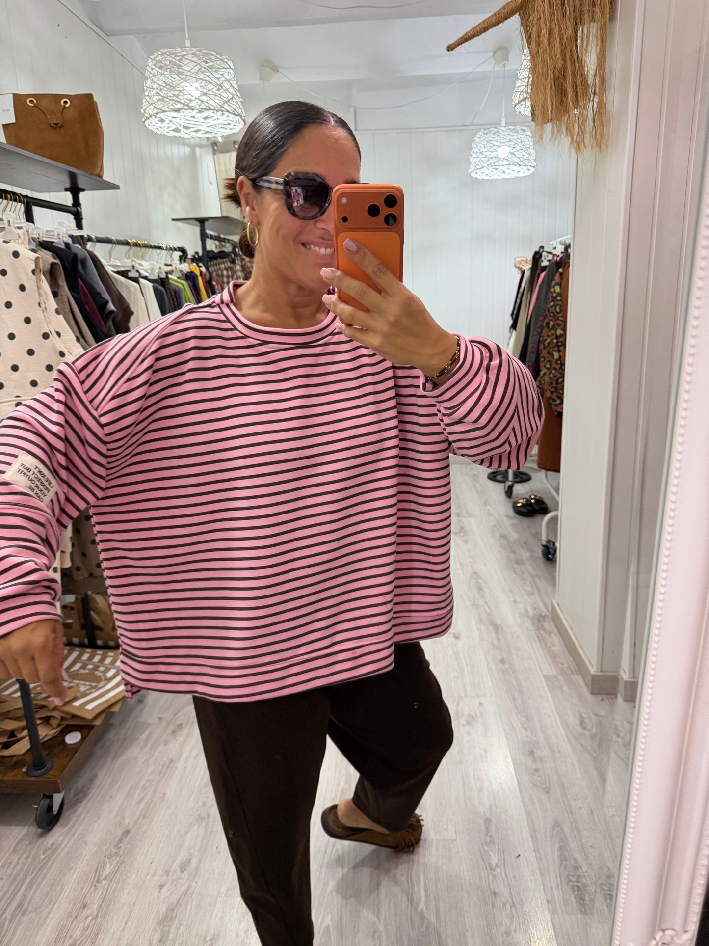 Sudadera Milrayas oversize rosa y chocolate