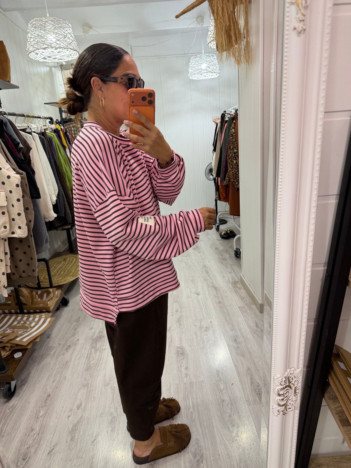 Sudadera Milrayas oversize rosa y chocolate