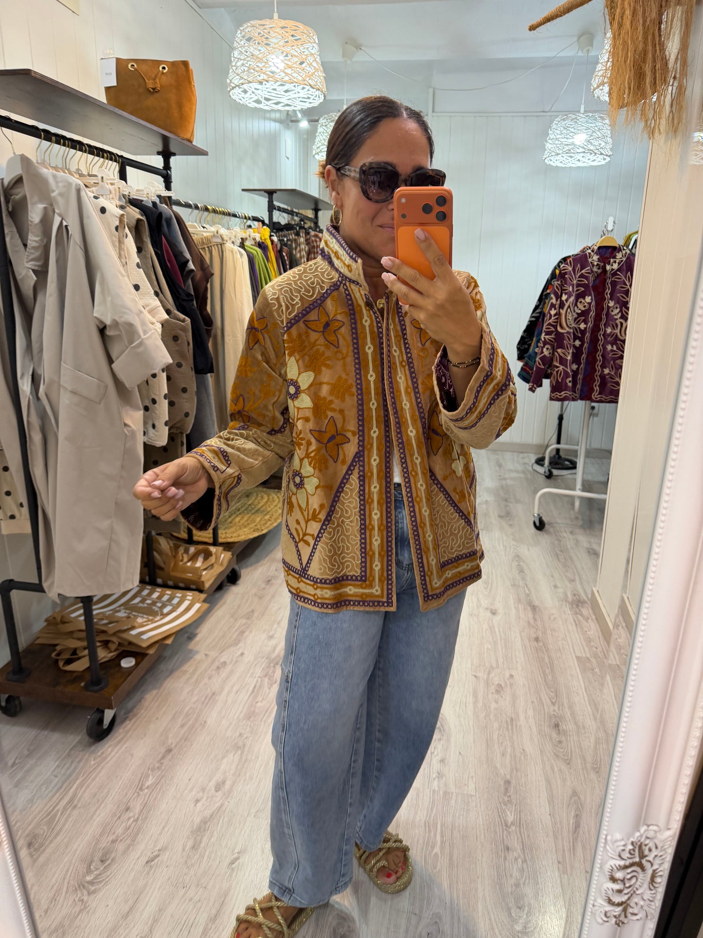 Chaqueta Suzani terciopelo ocre, berenjena y beige