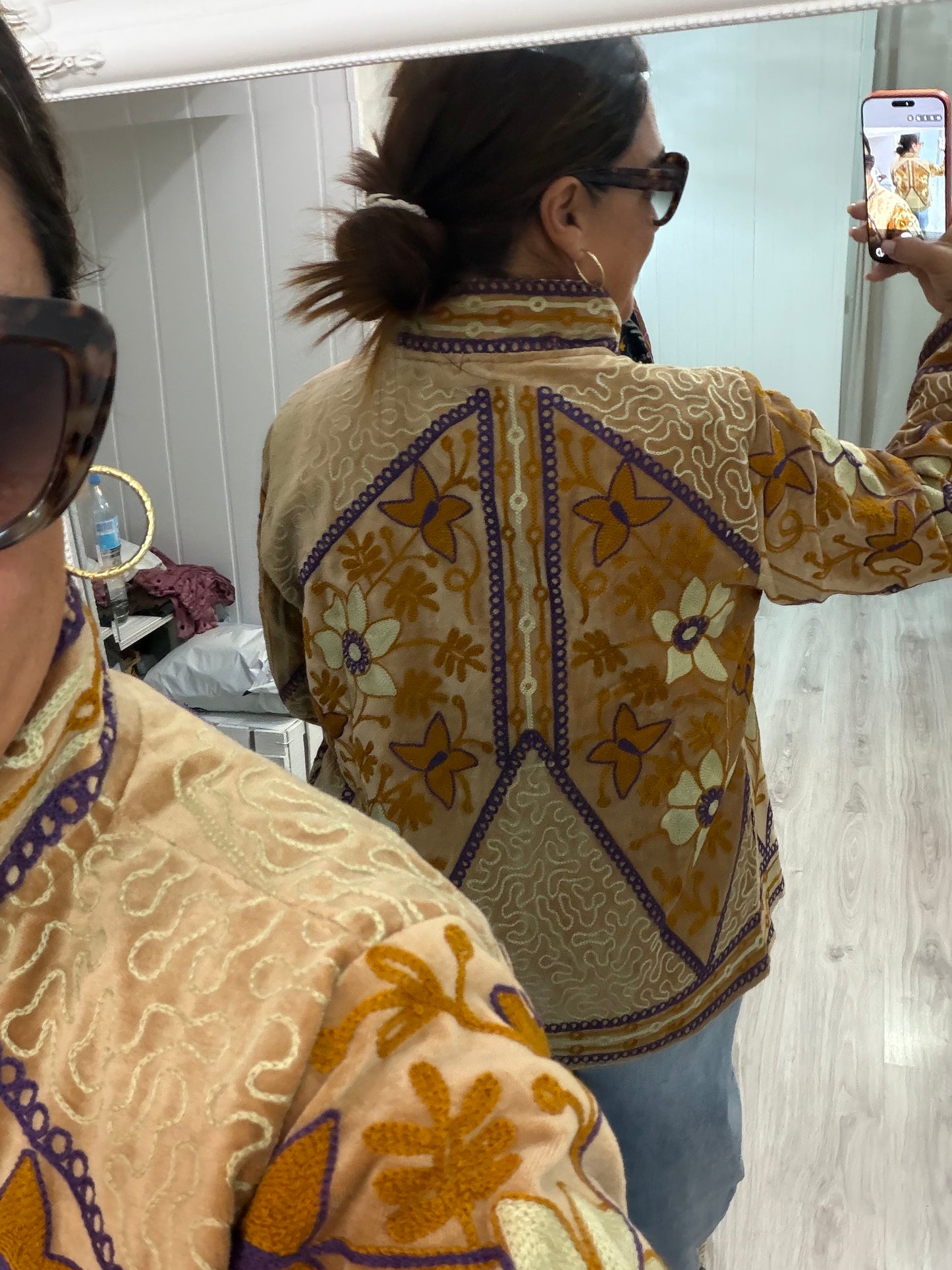 Chaqueta Suzani terciopelo ocre, berenjena y beige