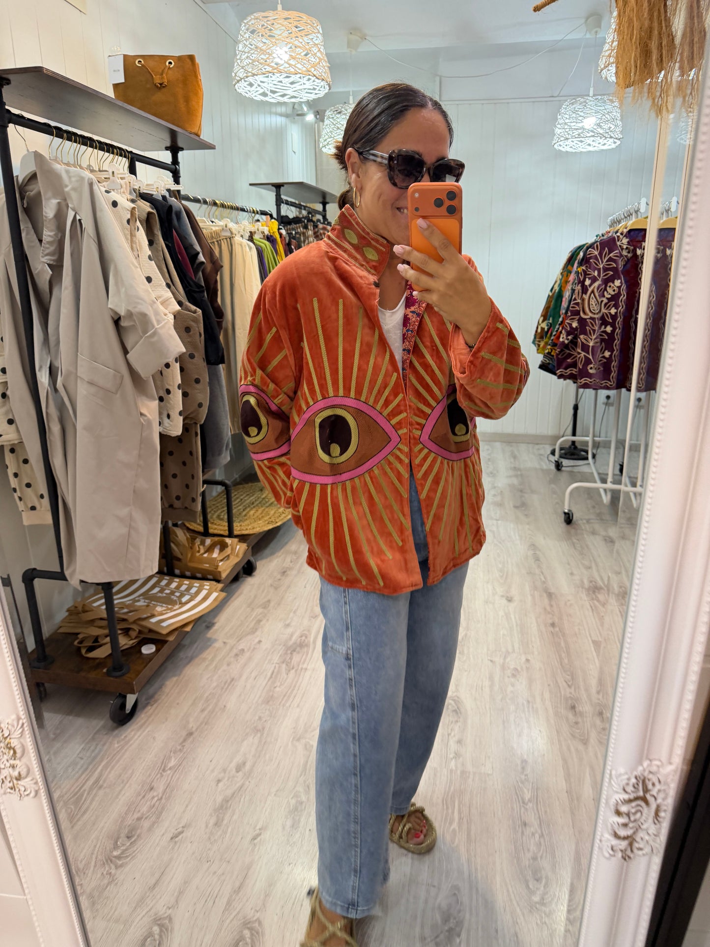 Chaqueta Suzani terciopelo ojo melocotón