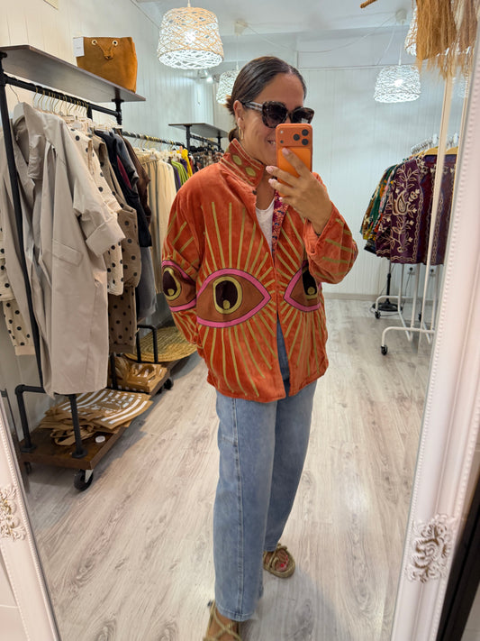 Chaqueta Suzani terciopelo ojo melocotón