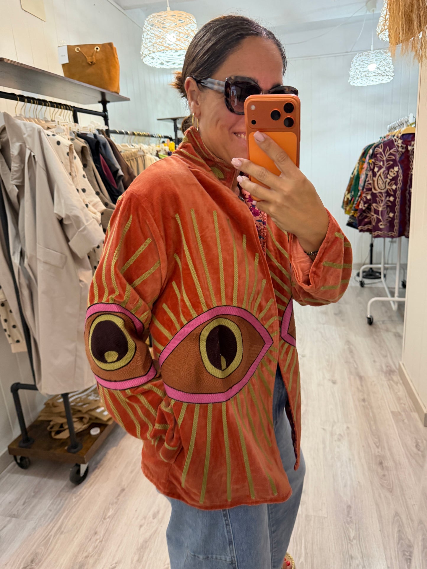 Chaqueta Suzani terciopelo ojo melocotón