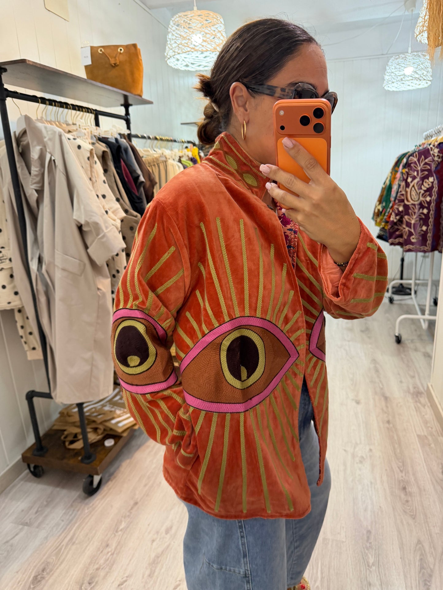 Chaqueta Suzani terciopelo ojo melocotón