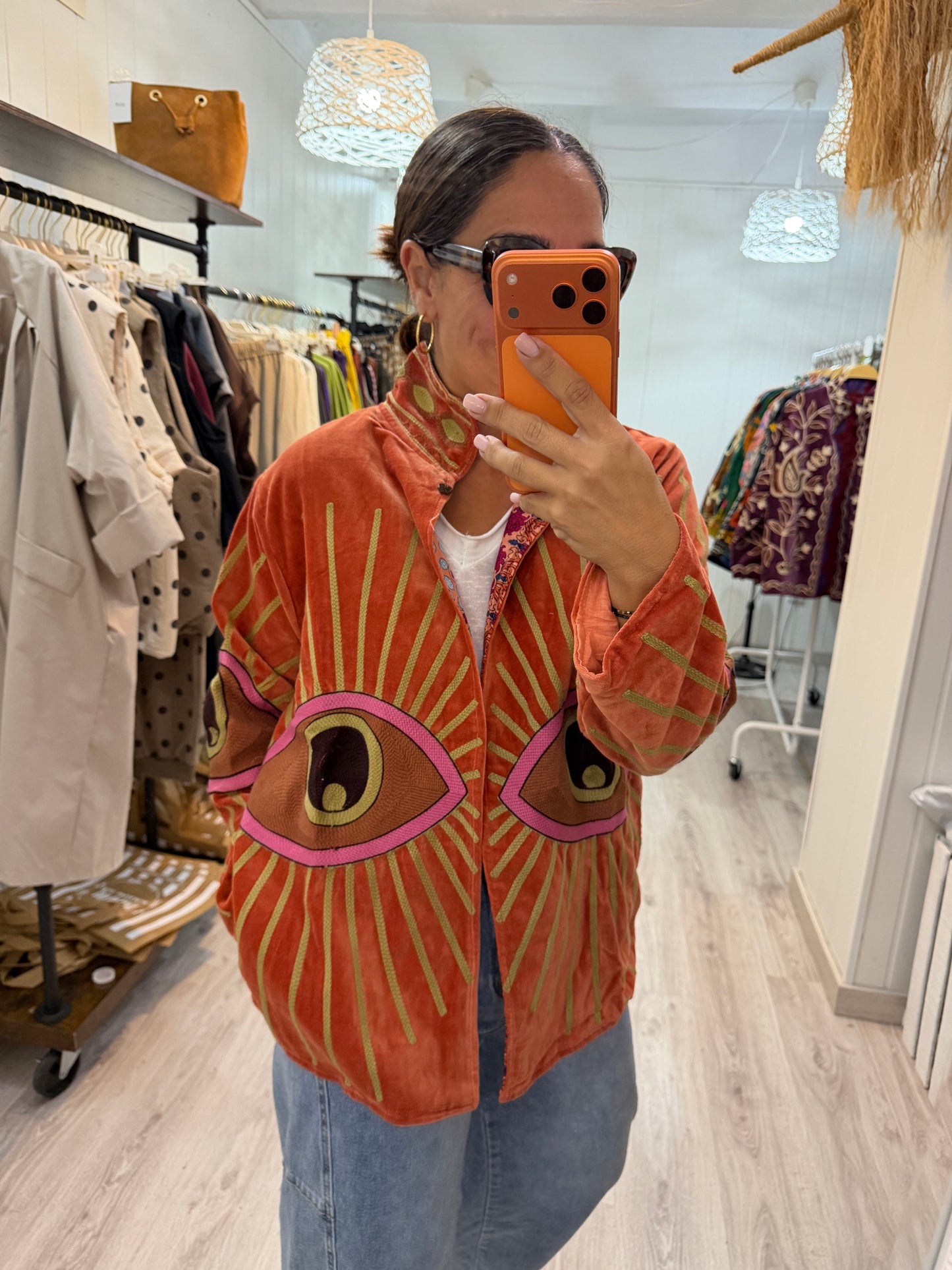 Chaqueta Suzani terciopelo ojo melocotón