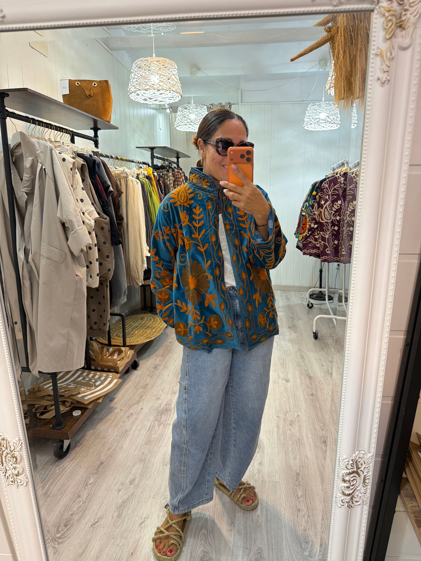 Chaqueta Suzani terciopelo azul y ocre