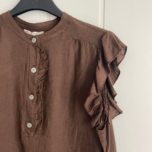 Blusa lino volantito choco