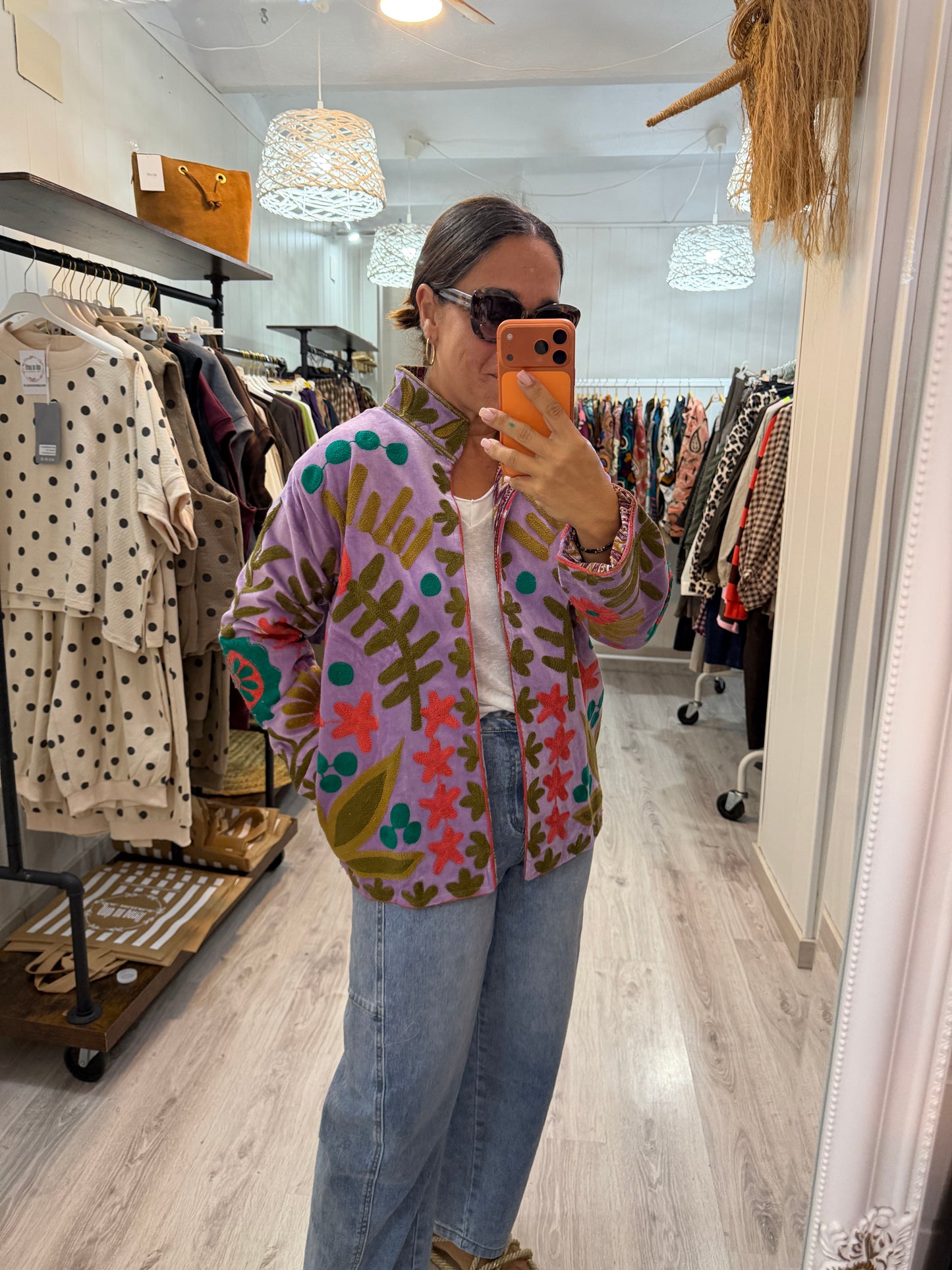 Chaqueta Suzani terciopelo lila, verde, salmón