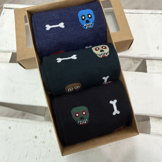 Pack 3 calcetines hombre calavera hueso