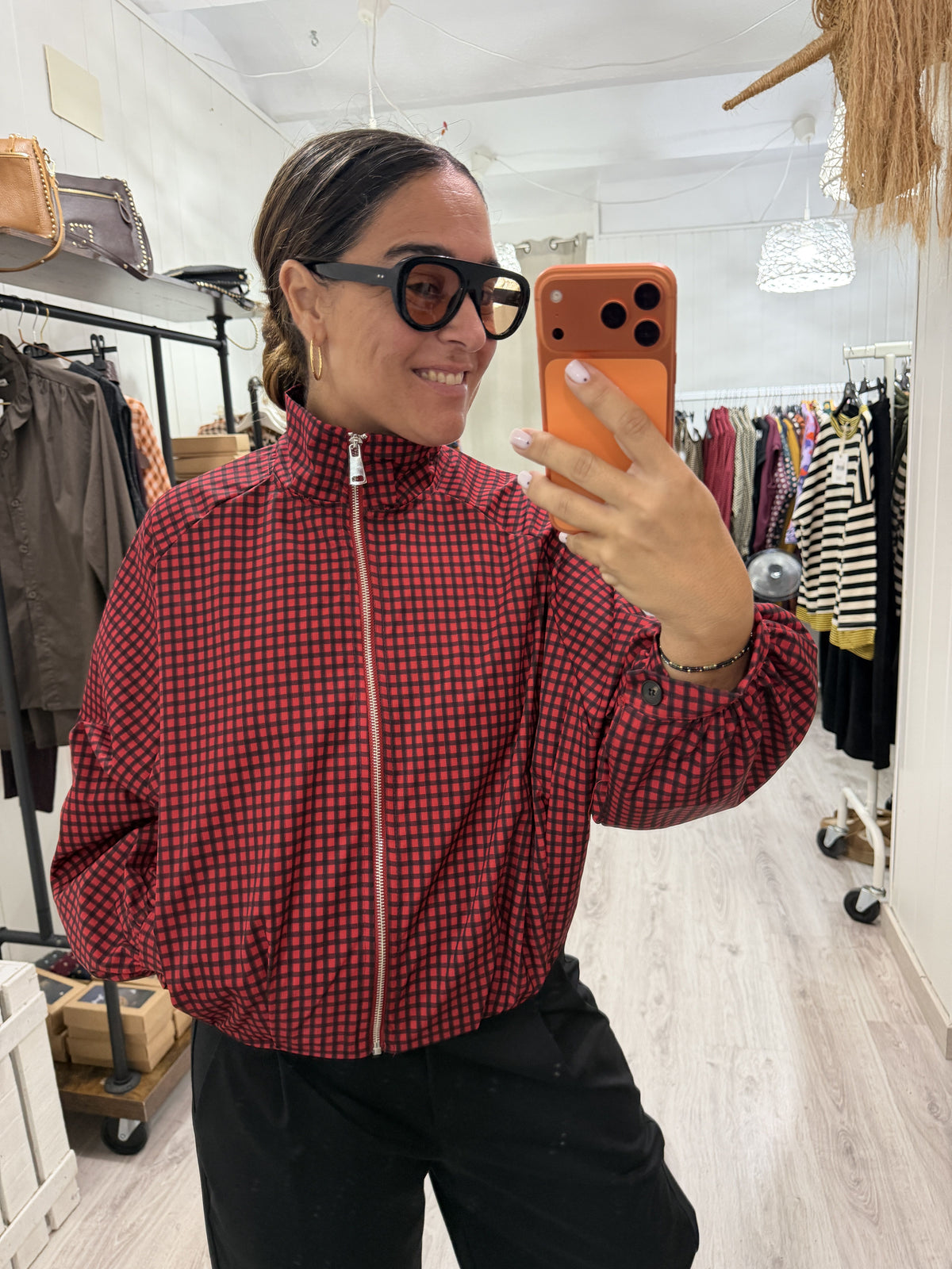 Chaqueta Cortavientos Basauri vichy rojo