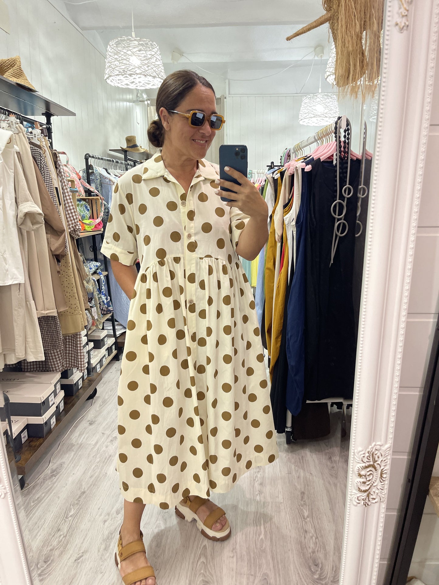 Vestido Country topos camel