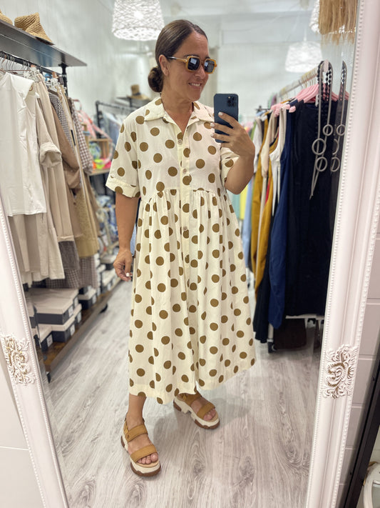 Vestido Country topos camel