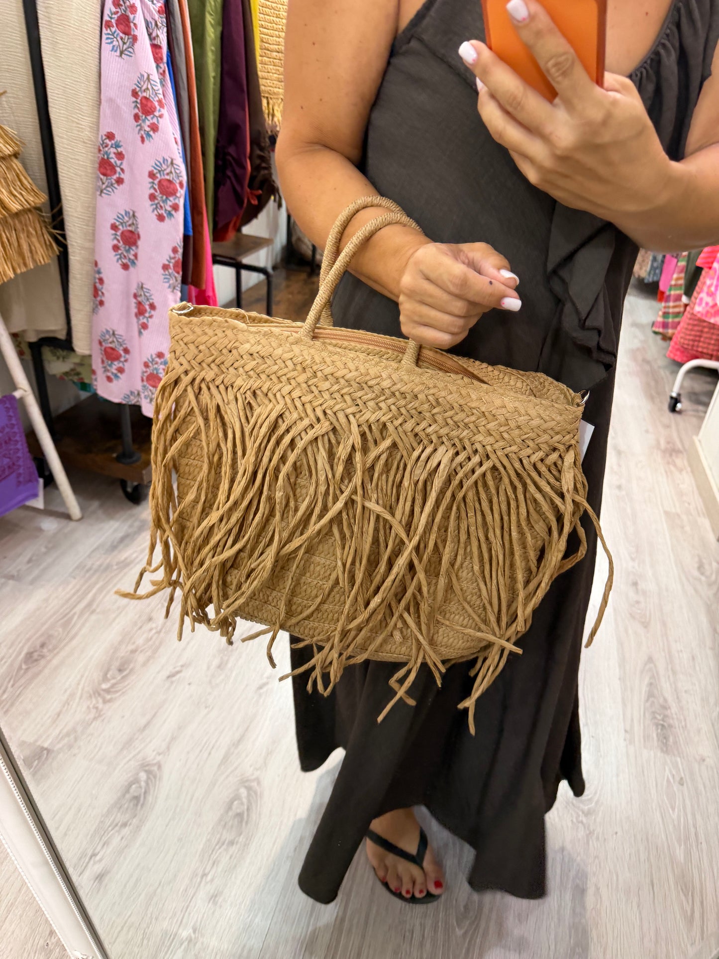Bolso Boho flecos natural