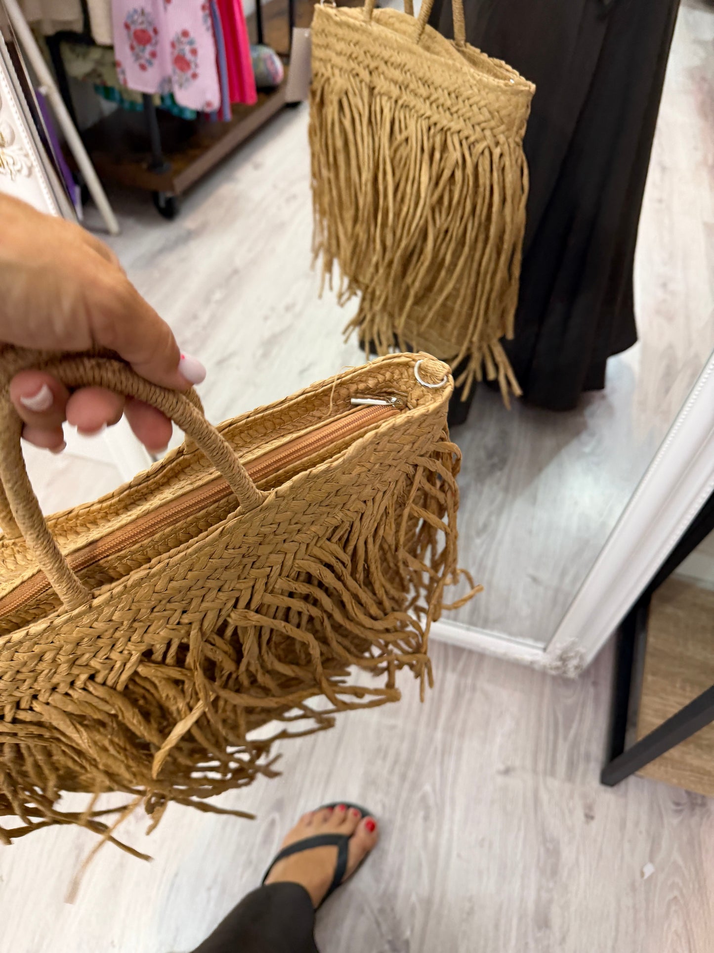 Bolso Boho flecos natural