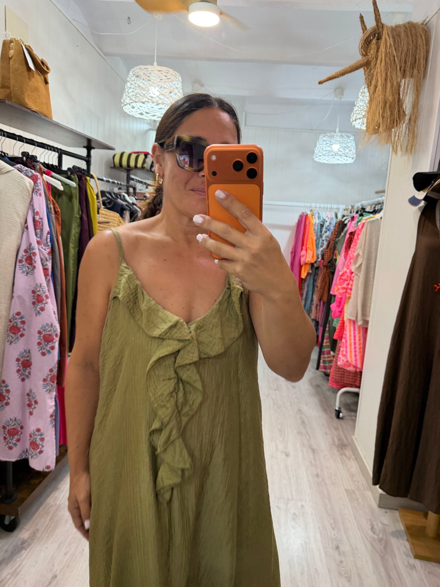 Vestido Bimba volante bambula pistacho