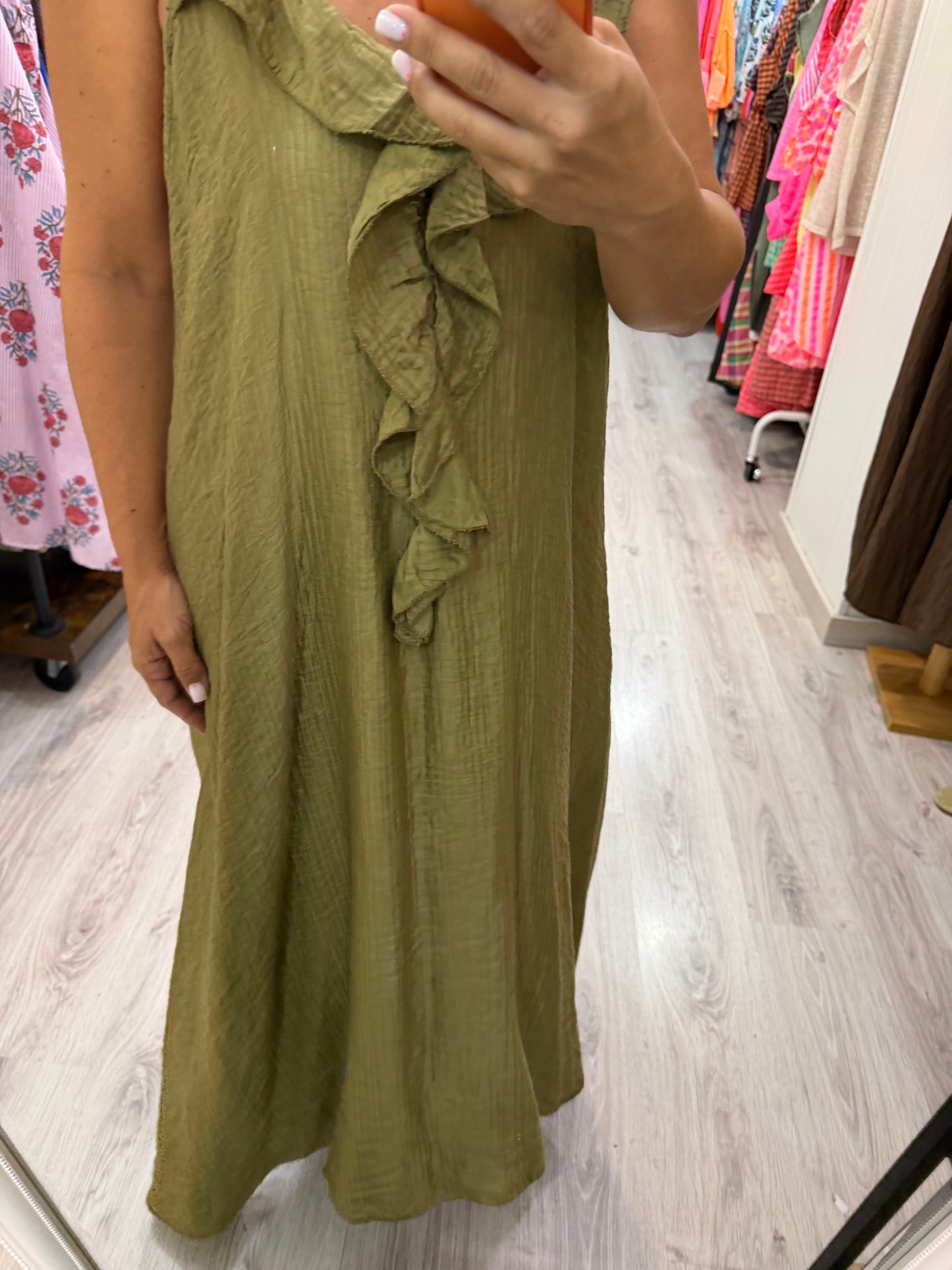 Vestido Bimba volante bambula pistacho