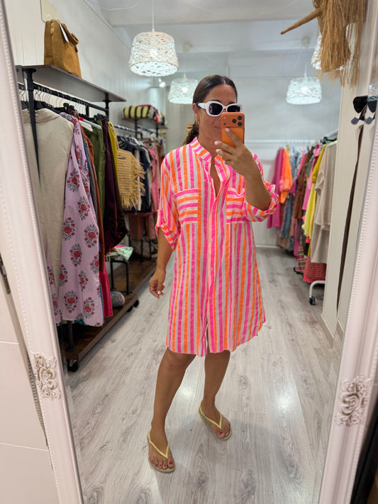 Camisola Rayas fluor naranja y fucsia