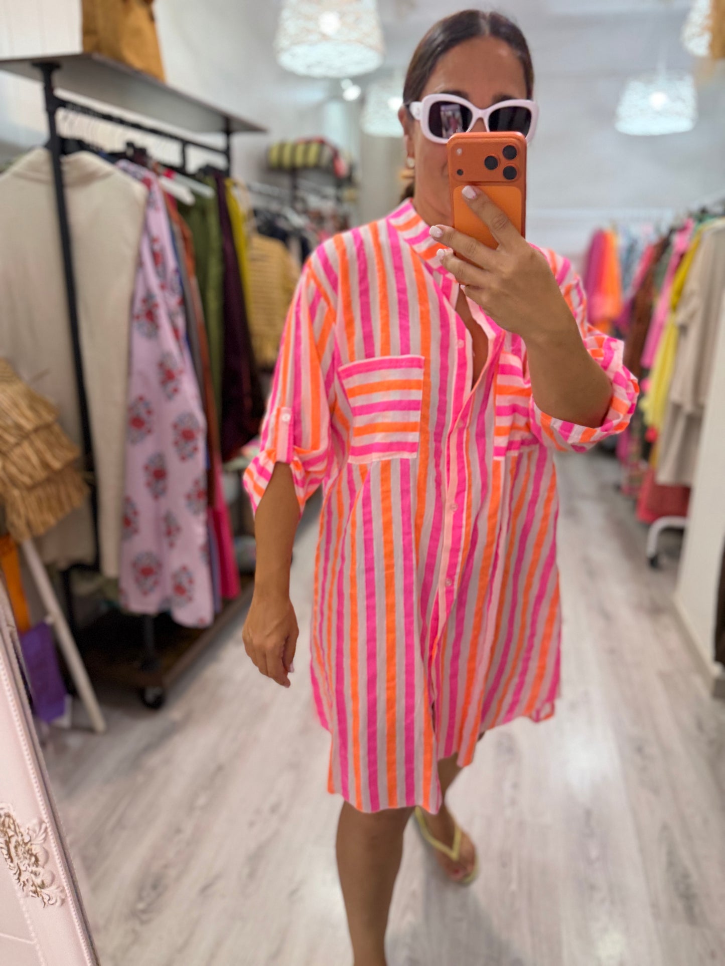 Camisola Rayas fluor naranja y fucsia