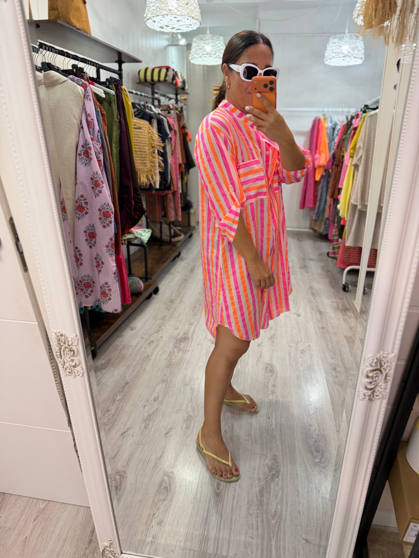Camisola Rayas fluor naranja y fucsia