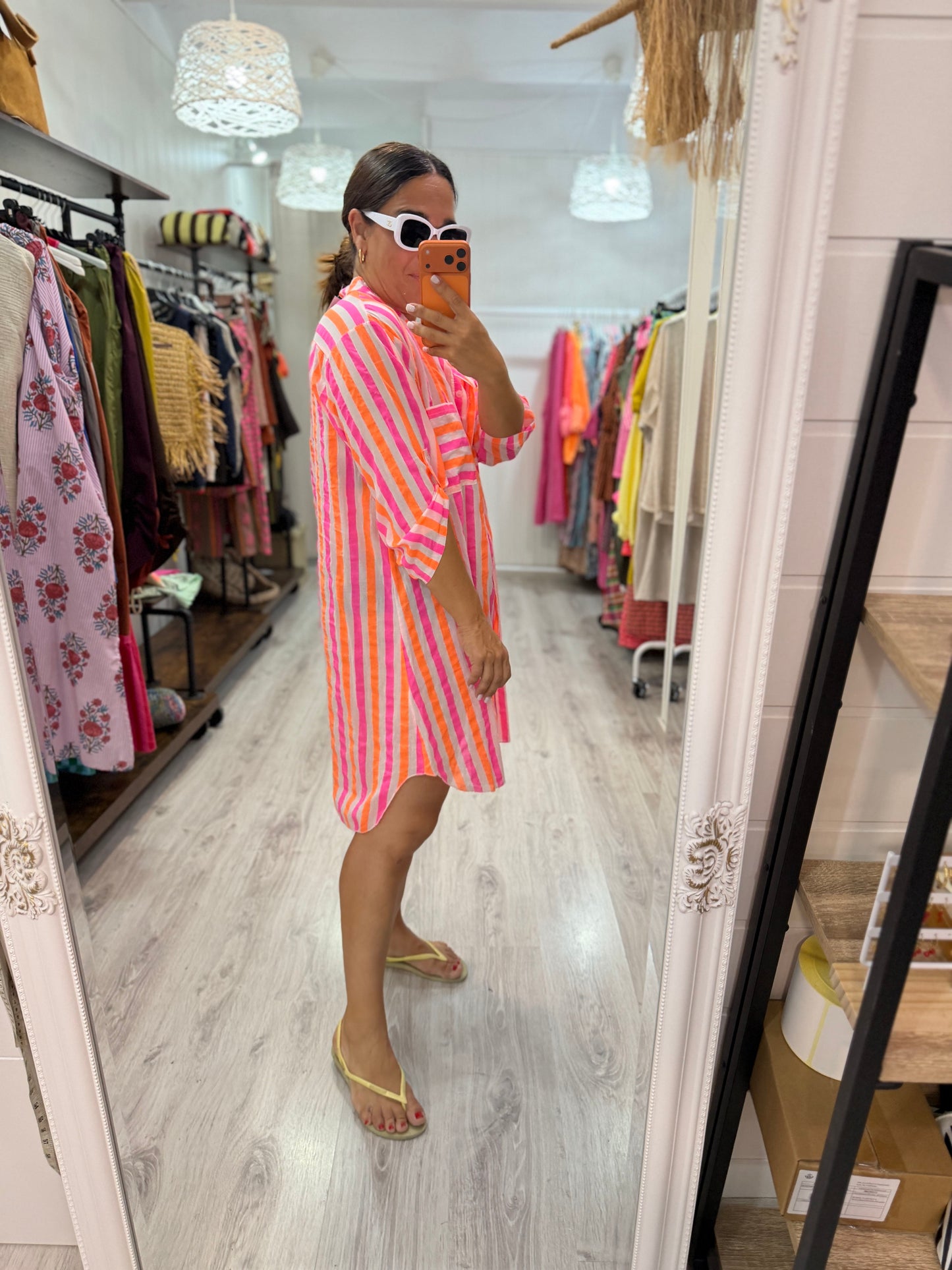 Camisola Rayas fluor naranja y fucsia